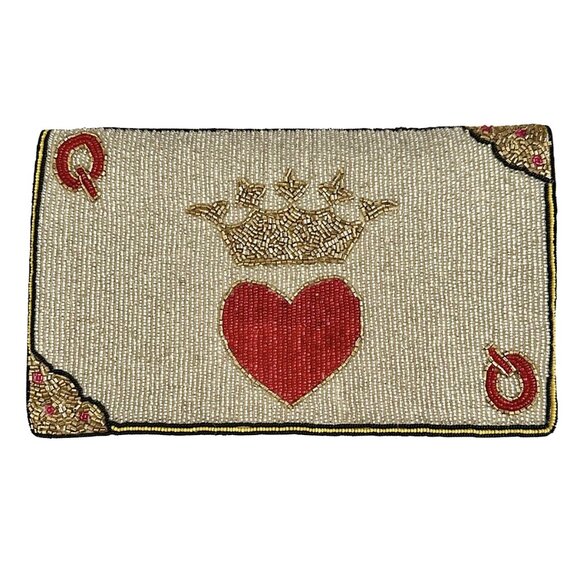 QUEEN OF HEARTS Casino Poker Seed Beaded Crossbody Chain Clutch Bag Handbag NEW - Picture 3 of 10